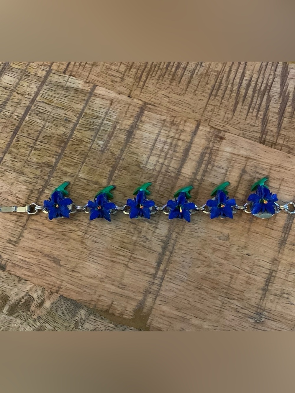 Vintage Gentian Flower Panel Link Bracelet